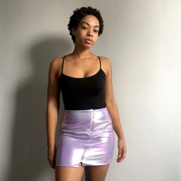 SOLD AKIRA Metallic Purple Zip Front Mini Skirt - Picture 2 of 4